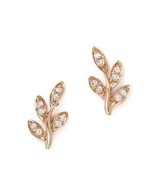 Diamond Leaf Stud Earrings 