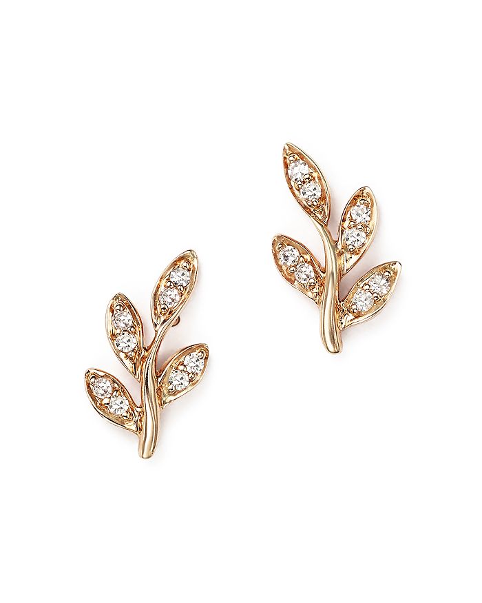 Bloomingdale's Diamond Leaf Stud Earrings In 14k Rose Gold, .10 Ct. T.w. In White/rose
