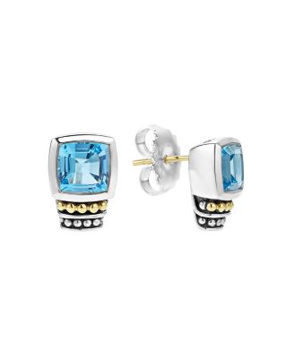 18K Gold and Sterling Silver Rittenhouse Stud Earrings with Swiss Blue Topaz