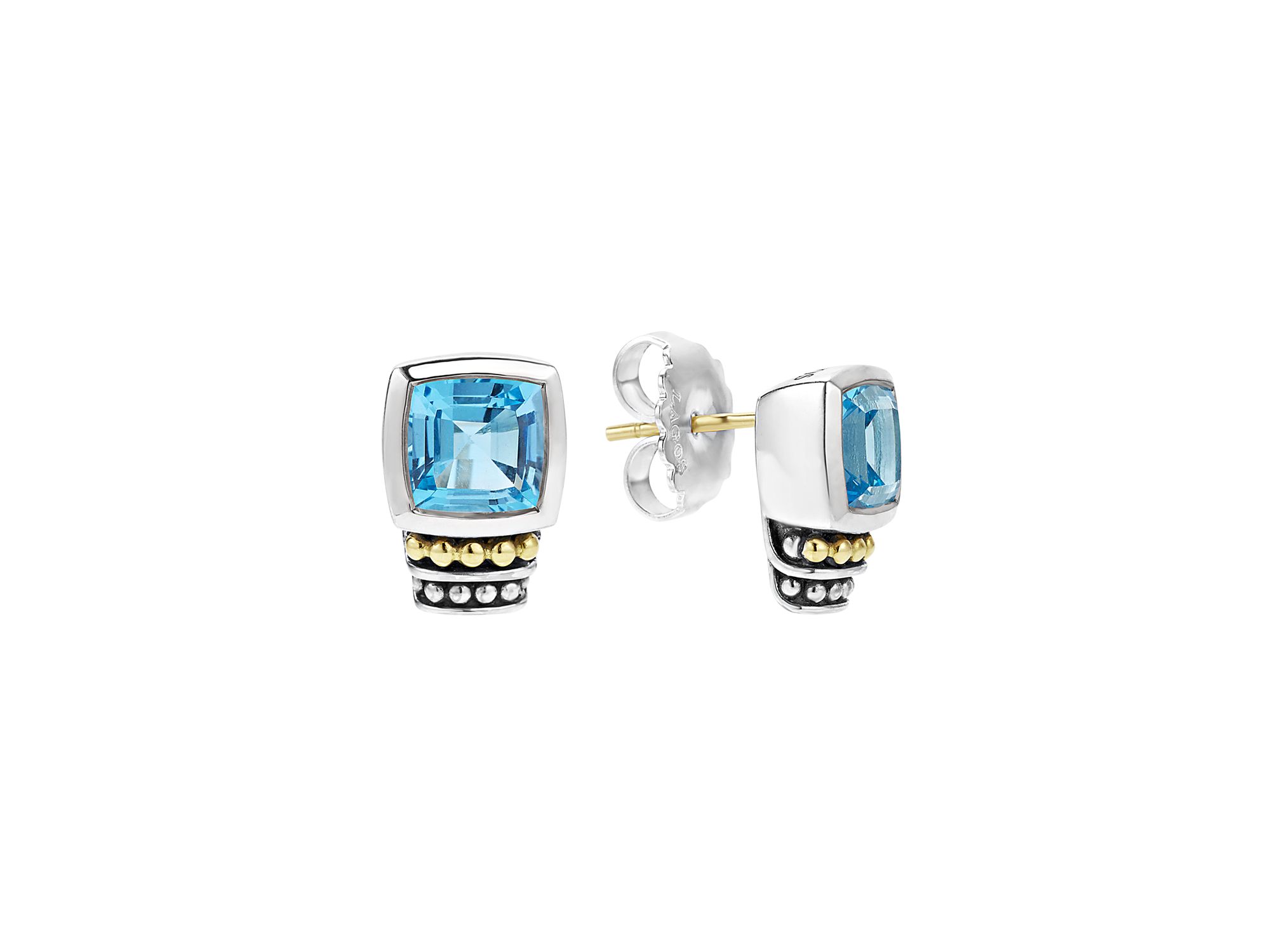 18K Gold and Sterling Silver Caviar Color Gemstone Stud Earrings - Image 1