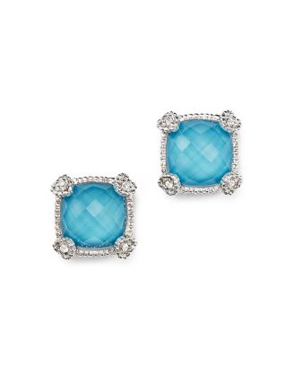 Judith Ripka Cushion Stud Earrings with White Sapphire and Turquoise ...