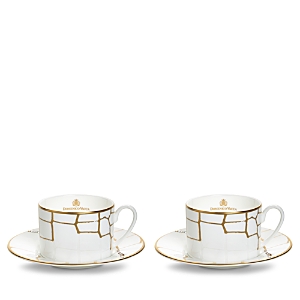 Domenico Vacca by Prouna Alligator Gold Swarovski Crystal Teacup & Saucer, Set of 2