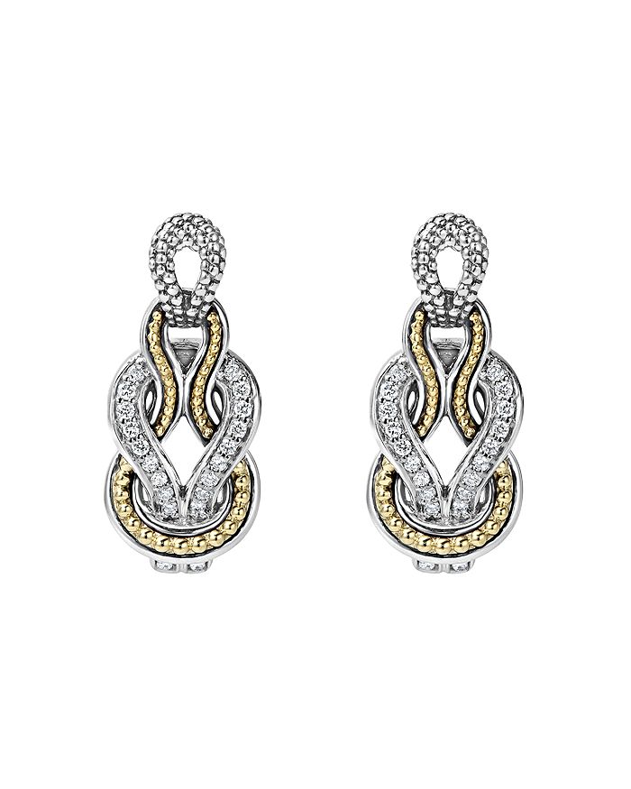 Shop Lagos Sterling Silver And 18k Gold Newport Diamond Earrings In Silver/gold