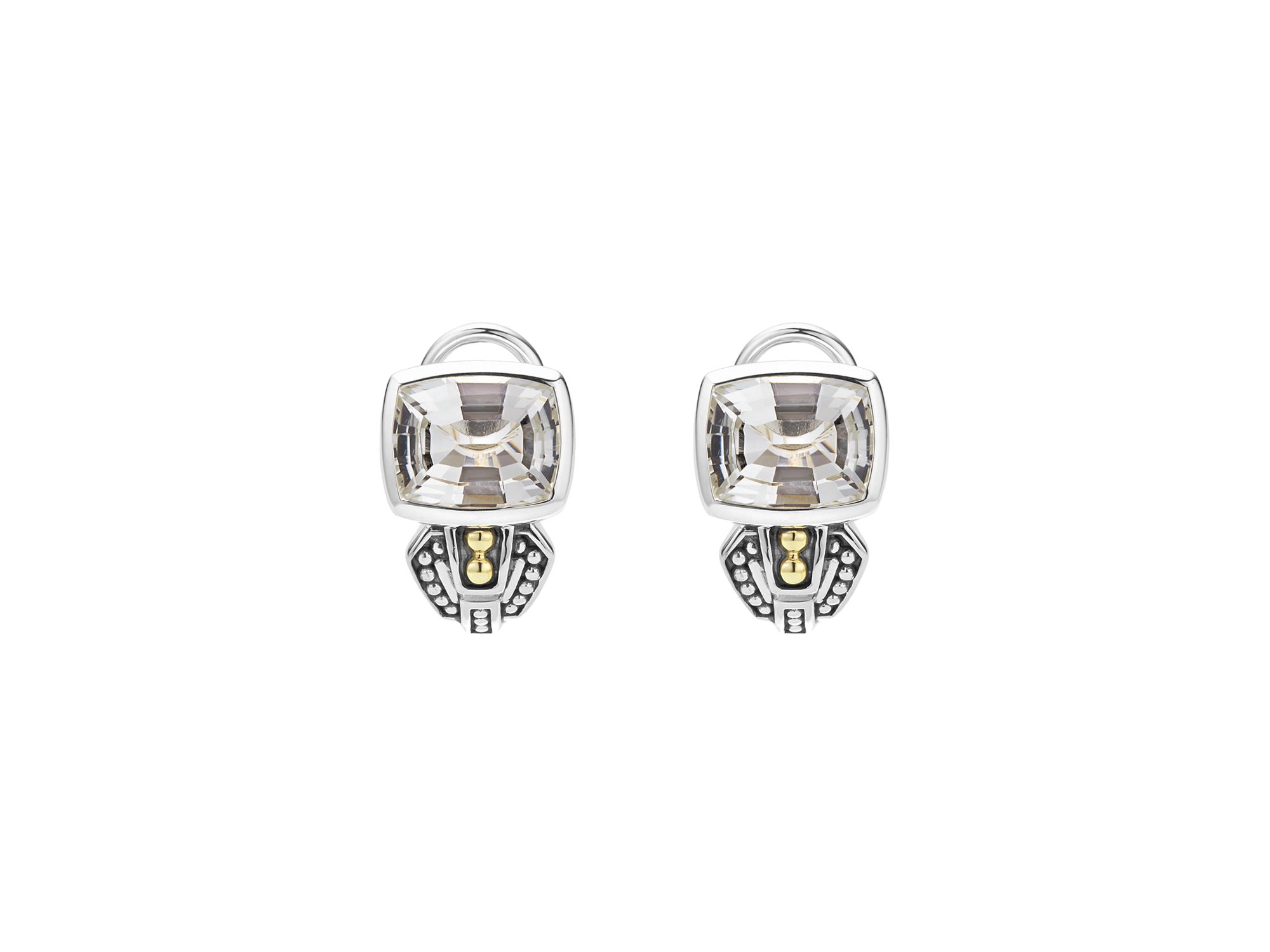 18K Gold and Sterling Silver Rittenhouse Stud Gemstone Huggie Drop Earrings — Image 3