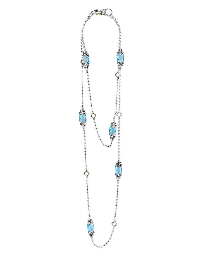 LAGOS - 18K Gold and Sterling Silver Caviar Color Gemstone Station Necklaces, 34"