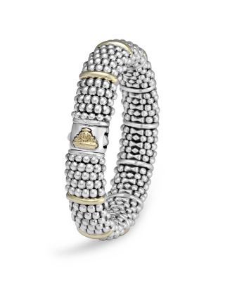 Sterling Silver Signature Caviar Bracelet with 18K Yellow Gold Stations