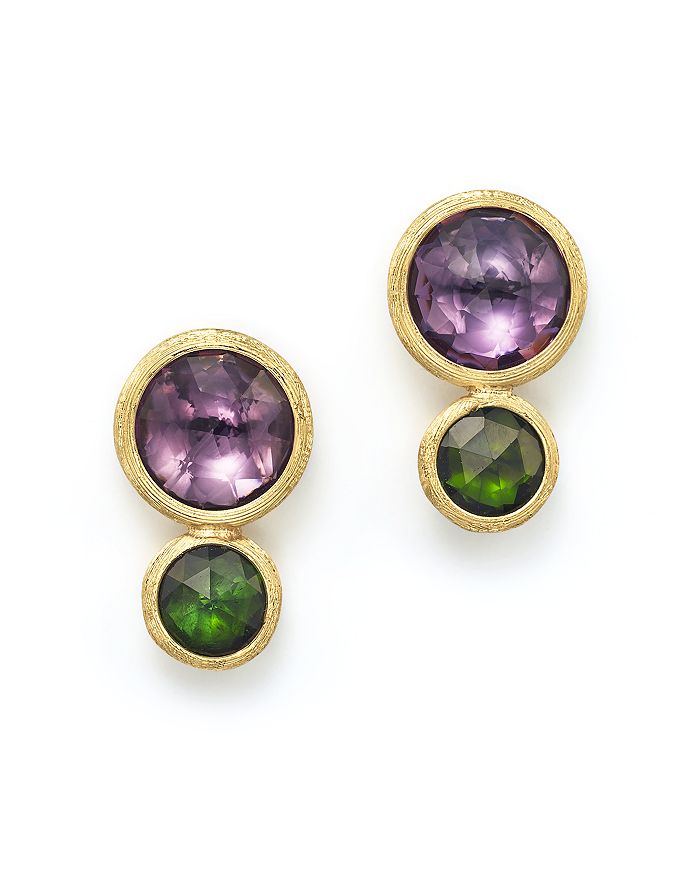 MARCO BICEGO 18K YELLOW GOLD JAIPUR TWO STONE EARRINGS WITH AMETHYST AND GREEN TOURMALINE,OB1518-MIX186-Y
