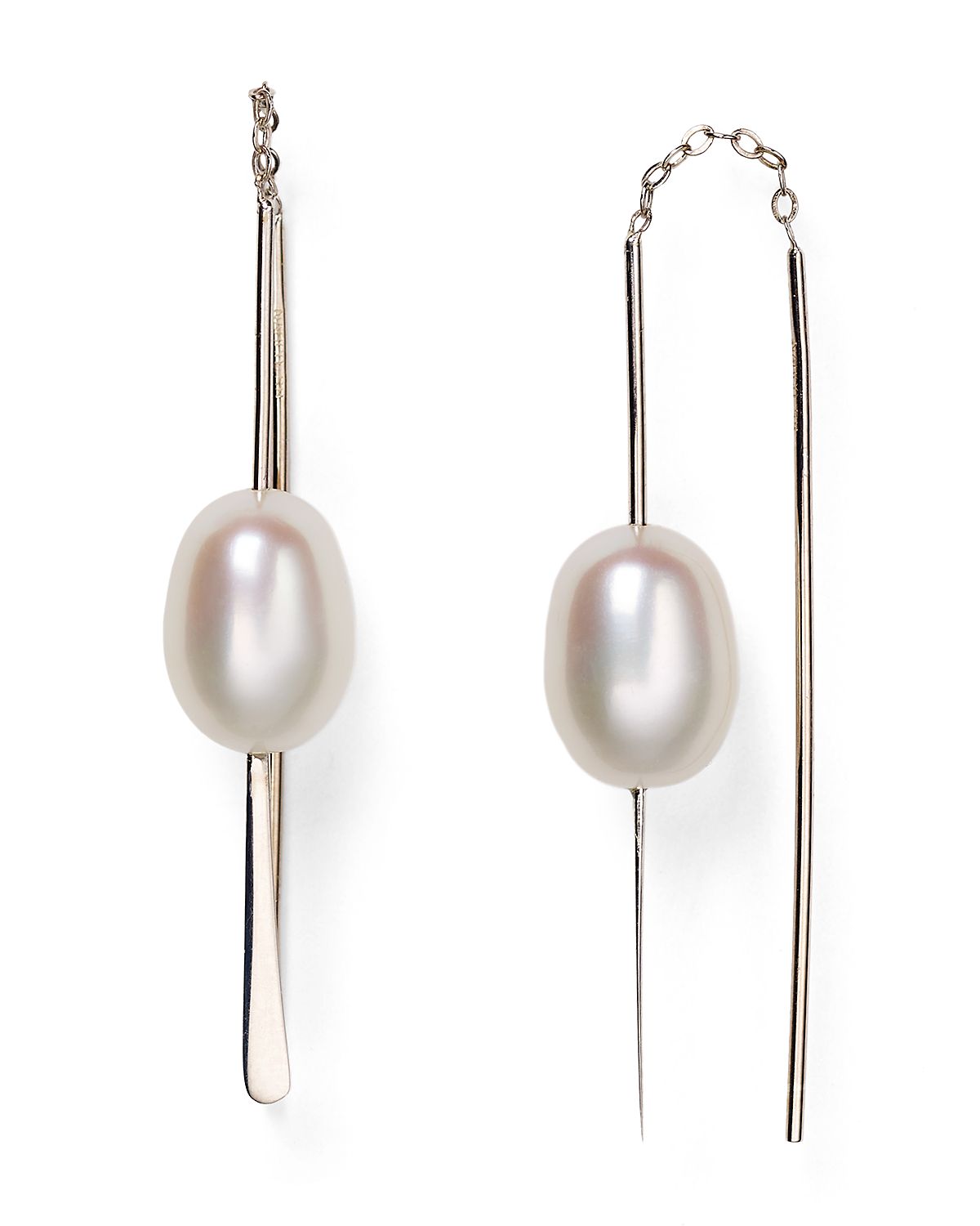 Sterling Silver and Cultured Freshwater Pearl Threader Earrings, 9mm