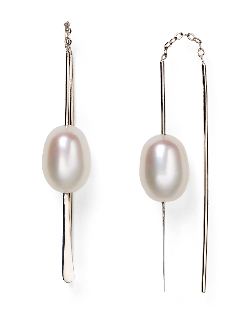 Sterling Silver and Cultured Freshwater Pearl Threader Earrings, 9mm