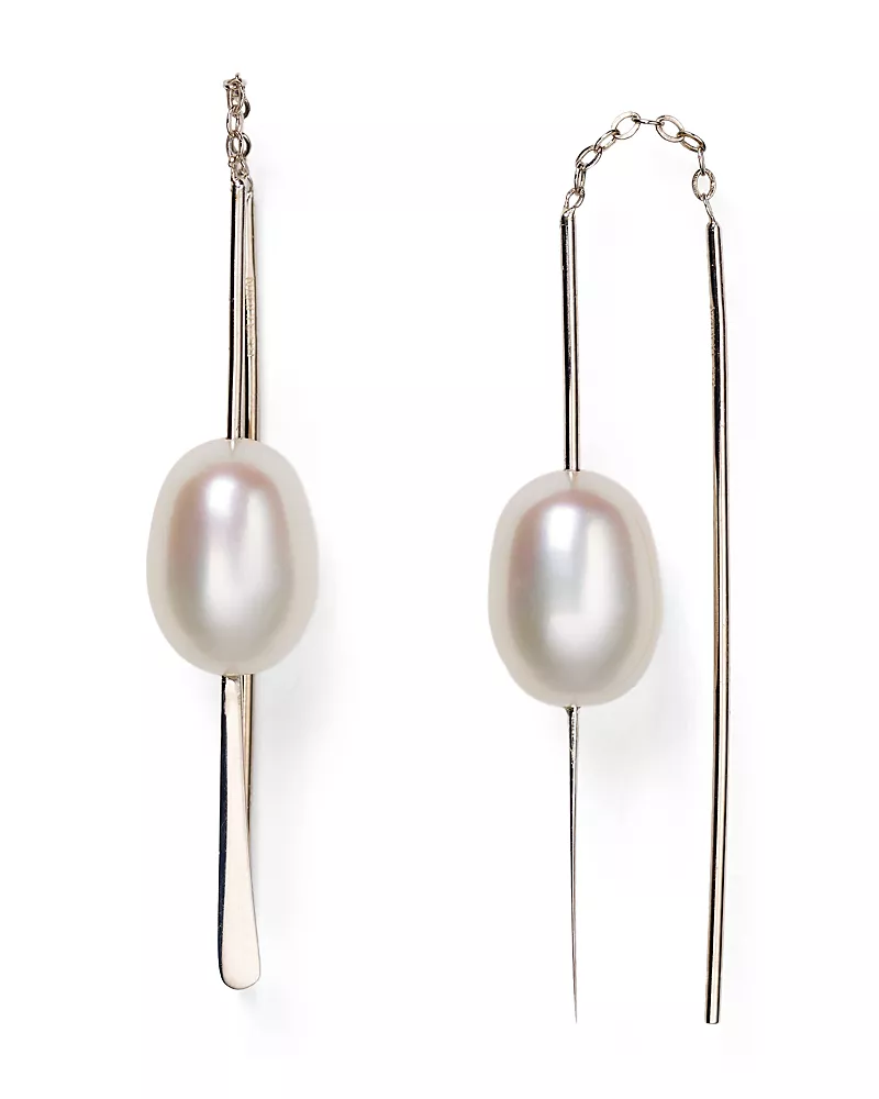 Sterling Silver and Cultured Freshwater Pearl Threader Earrings, 9mm
