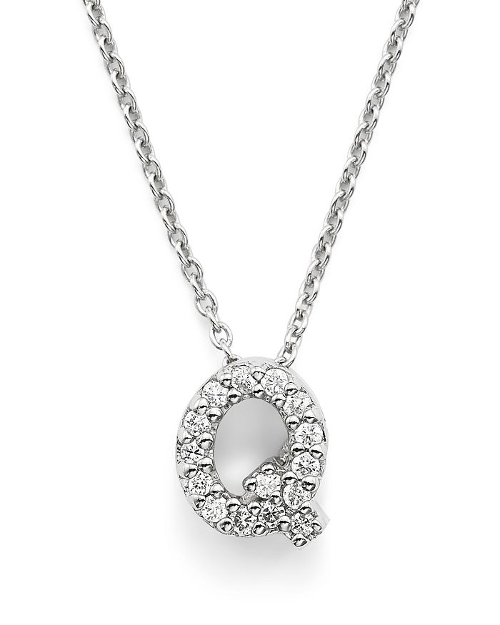 Roberto Coin 18k White Gold "love Letter" Initial Pendant Necklace With Diamonds, 16" In Q