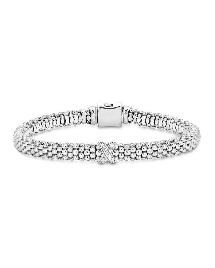 Shop Lagos Sterling Silver Embrace Collection Rope Bracelet With Diamonds In White/silver
