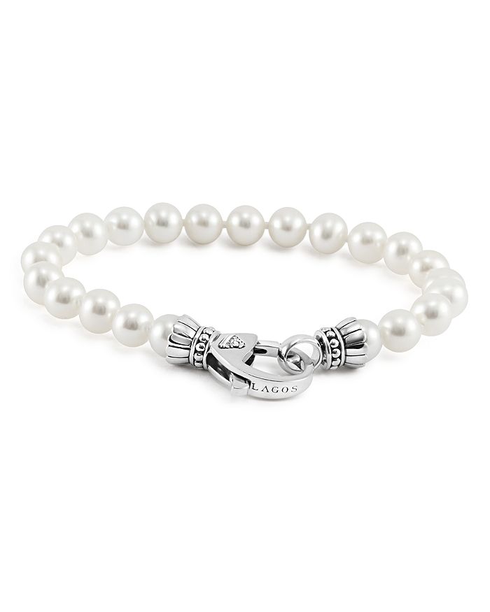 LAGOS STERLING SILVER LUNA PEARL BRACELET,05-80896-M7