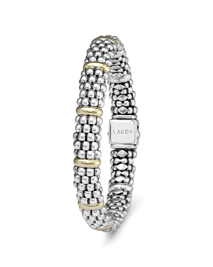Lagos Sterling Silver Caviar Rope Bracelet With 18k Gold In Silver/gold