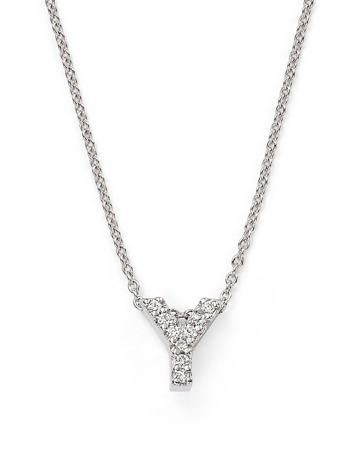 Roberto Coin 18k White Gold "love Letter" Initial Pendant Necklace With Diamonds, 16" In Y
