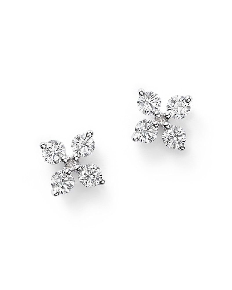 Diamond Small Clover Studs in 14K White Gold, .35 tcw