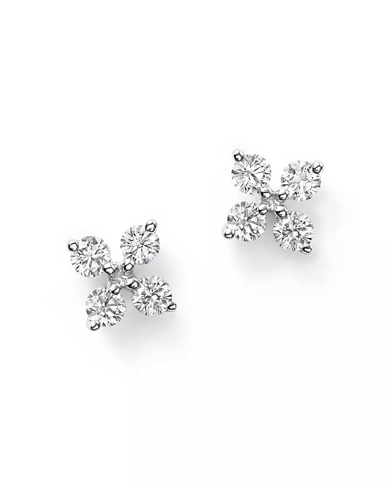 Diamond Small Clover Studs in 14K White Gold, .35 tcw