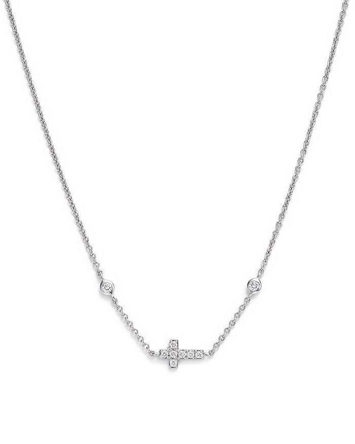 Bloomingdale's Mini Diamond Cross Necklace in 14K White Gold, .12 ct. t ...
