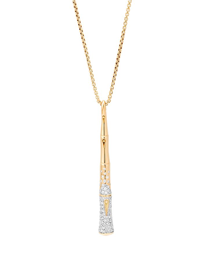 John Hardy 18k Gold Bamboo Pendant Necklace With Diamonds, 32 In White/gold