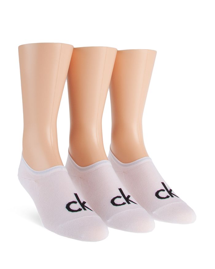 Calvin Klein Logo No Show Liner Socks, Pack Of 3 In White