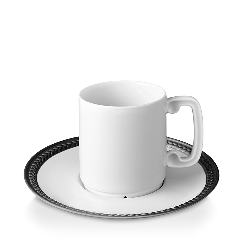L'objet Soie Tresse Two-piece Espresso Cup & Saucer Set In White/black