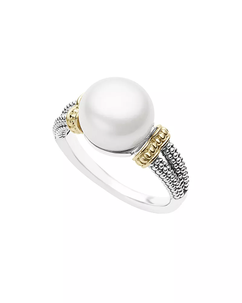 Lagos 18K Gold and Sterling Silver Luna Ring with Cultured Freshwater Pearl