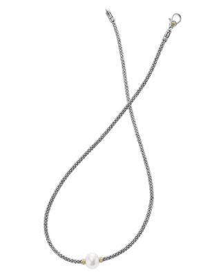18K Gold and Sterling Silver Luna Rope Necklace with Cultured Freshwater Pearl, 16"