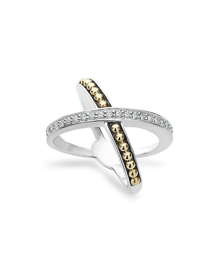 Shop Lagos 18k Gold And Sterling Silver X Ring With Diamonds In Silver/gold
