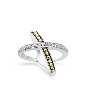 Lagos 18K Gold and Sterling Silver X Ring with Diamonds