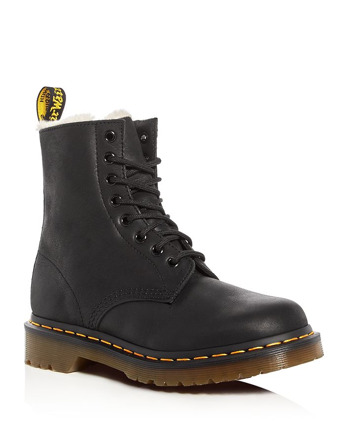 Dr. Martens' Serena Faux Fur Combat Boots In Black Wyoming