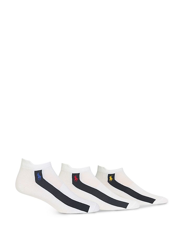 Polo Ralph Lauren Men's Socks, Stripe Athletic Heel Tab Men's Socks 3-pack In White Assorted