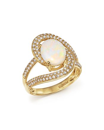 Bloomingdale's Oval Opal and Pavé Diamond Ring in 14K Yellow Gold ...