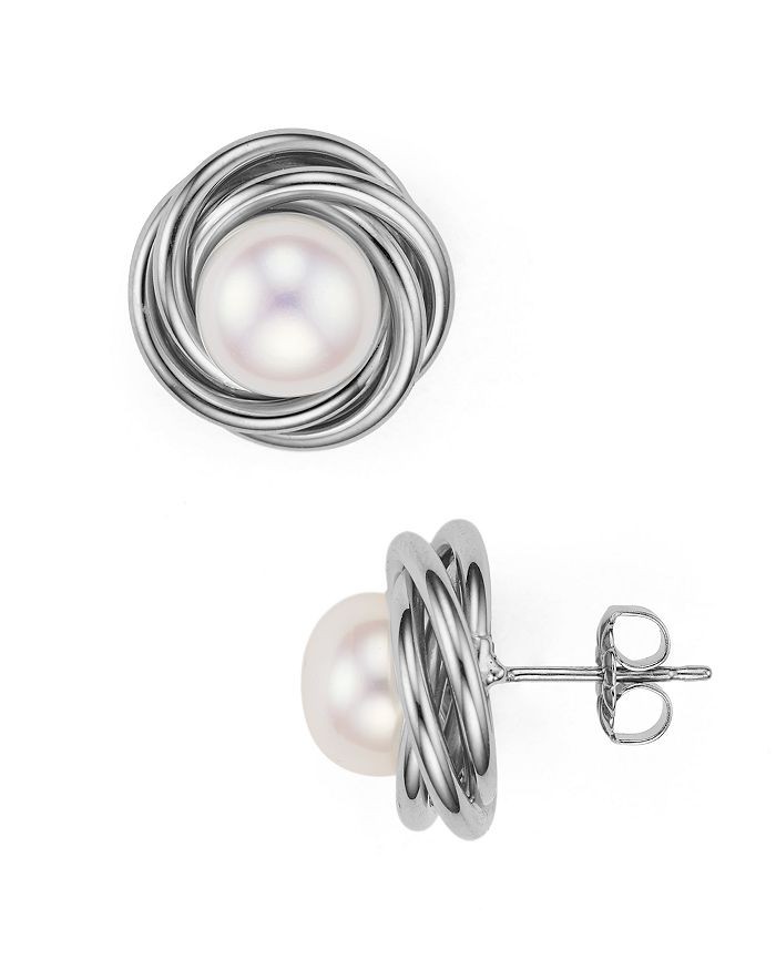 Nancy B Sterling Silver And Cultured Freshwater Pearl Knot Stud Earrings - 100% Exclusive In White/silver