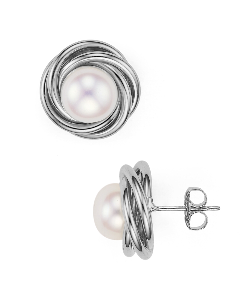 Nancy B Sterling Silver And Cultured Freshwater Pearl Knot Stud Earrings - Exclusive In White/silver