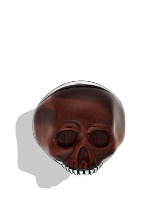 David Yurman Waves Carved Skull Ring with Red Tiger