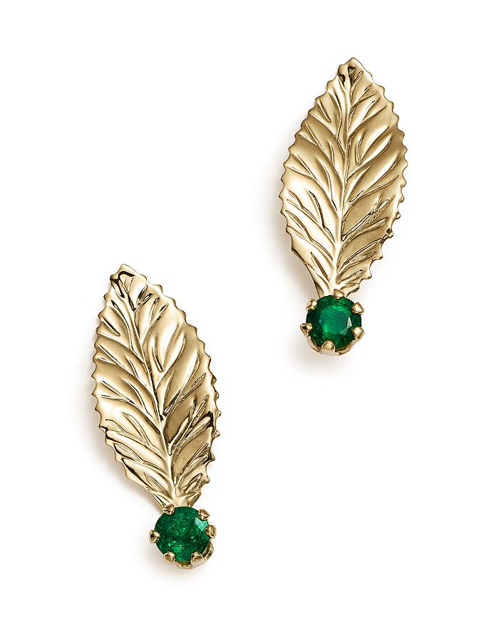 Bloomingdale's Emerald Leaf Earrings In 14k Yellow Gold - 100% Exclusive In Green/gold
