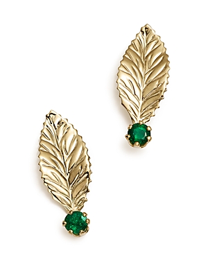 Emerald Leaf Earrings in 14K Yellow Gold - 100% Exclusive