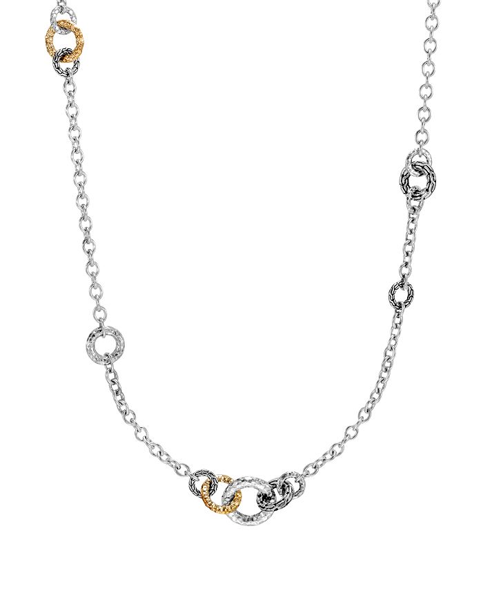 JOHN HARDY 18K YELLOW GOLD AND STERLING SILVER CLASSIC CHAIN HAMMERED LINK SAUTOIR NECKLACE, 36,NZ999598X36