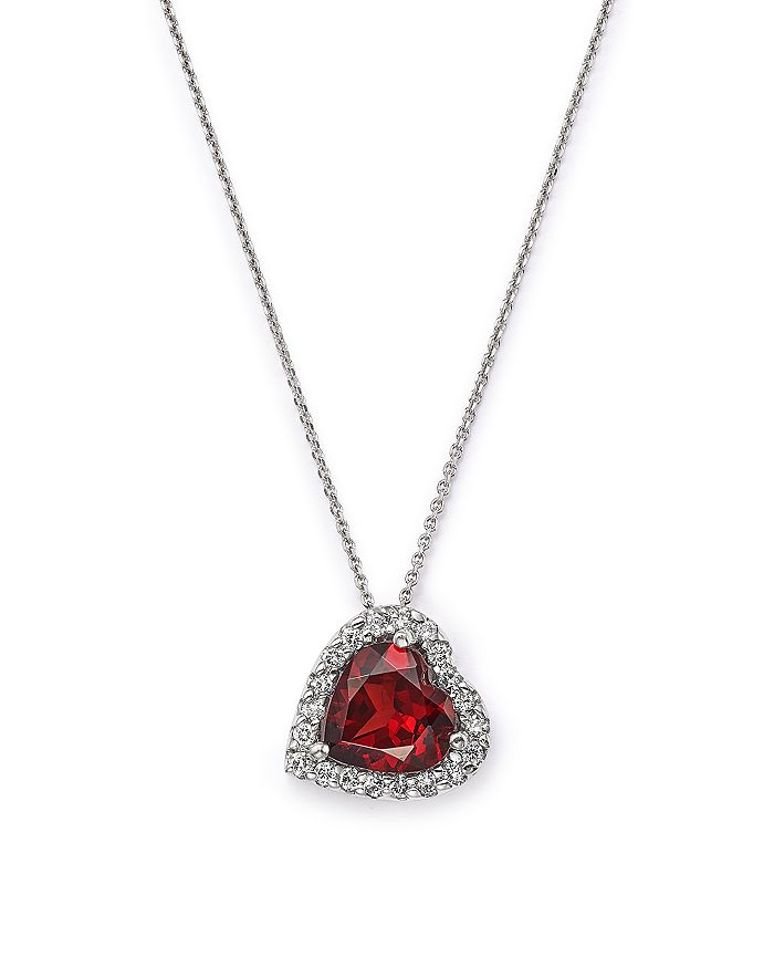 Bloomingdale's Garnet And Diamond Heart Pendant Necklace In 14k White Gold, 16 - 100% Exclusive In Red/white