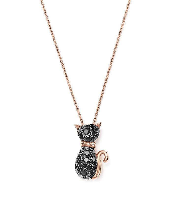 Bloomingdale's Black Diamond Cat Pendant Necklace In 14k Rose Gold,.40 Ct. T.w. In Black/rose