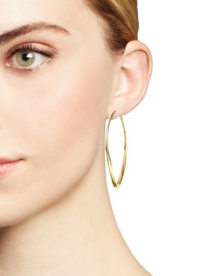 14K Yellow Gold Twisted Oval Hoop Earrings 