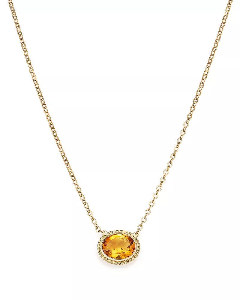 Citrine Bezel Pendant Necklace in 14K Yellow Gold, 18