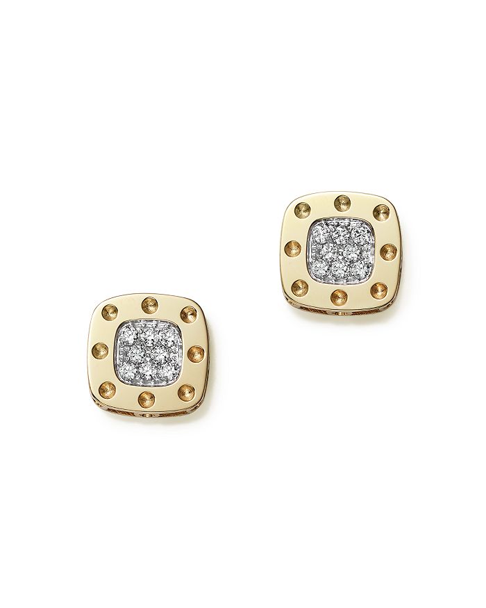 ROBERTO COIN 18K YELLOW AND WHITE GOLD SQUARE POIS MOI EARRINGS WITH DIAMONDS, 0.24 CT. T.W.,777922AJERX0