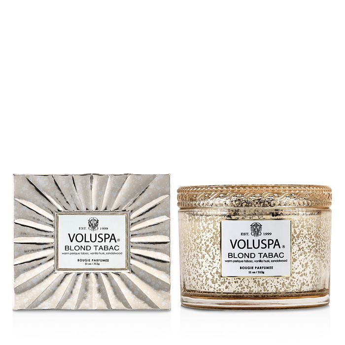 VOLUSPA BLOND TABAC CORTA MAISON EMBOSSED GLASS CANDLE WITH LID 11 OZ.,6819
