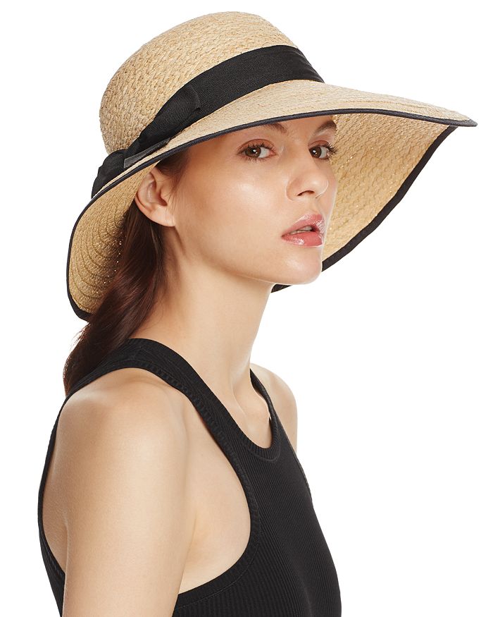 Aqua Raffia Straw Sun Hat With Bow Trim - 100% Exclusive In Natural/black