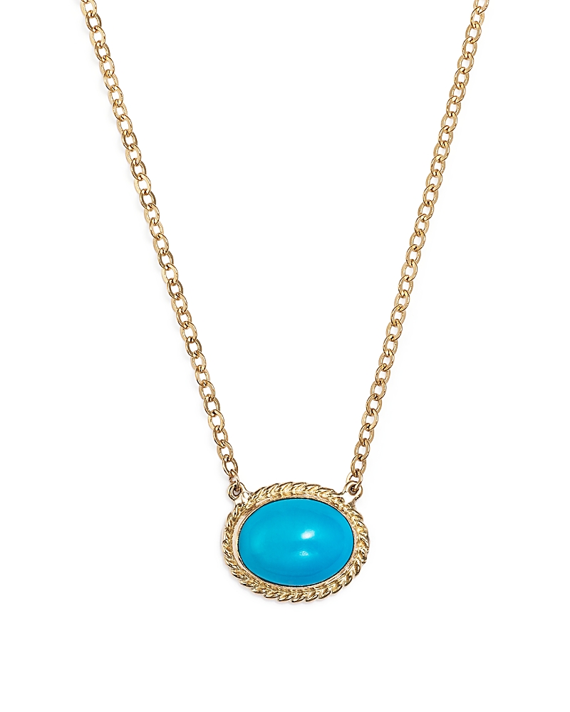 Turquoise Oval Bezel Pendant Necklace in 14K Yellow Gold, 17