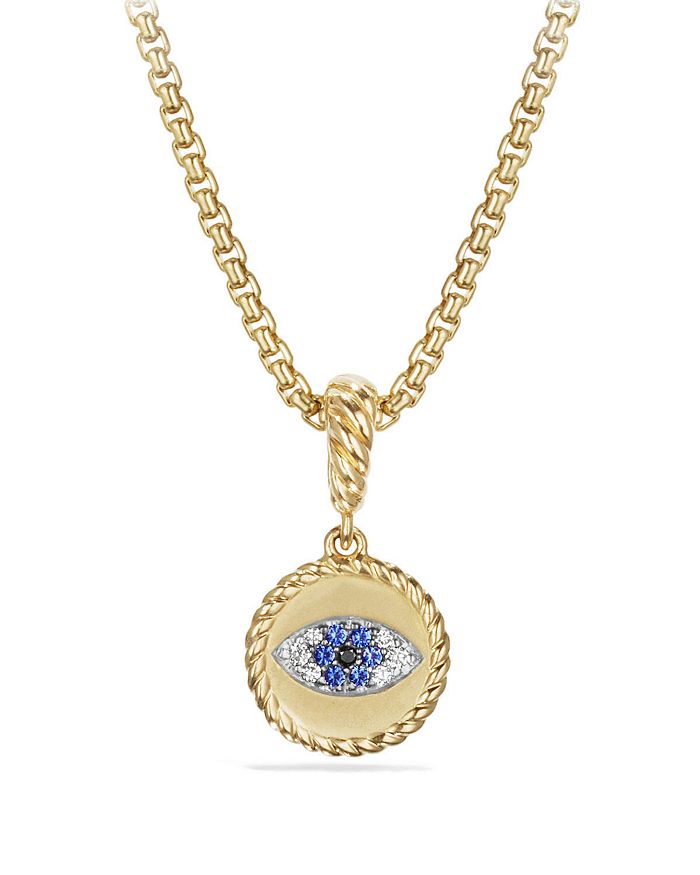 David Yurman - Cable Collectibles Evil Eye Amulet with Diamonds and Blue Sapphires in 18k Gold