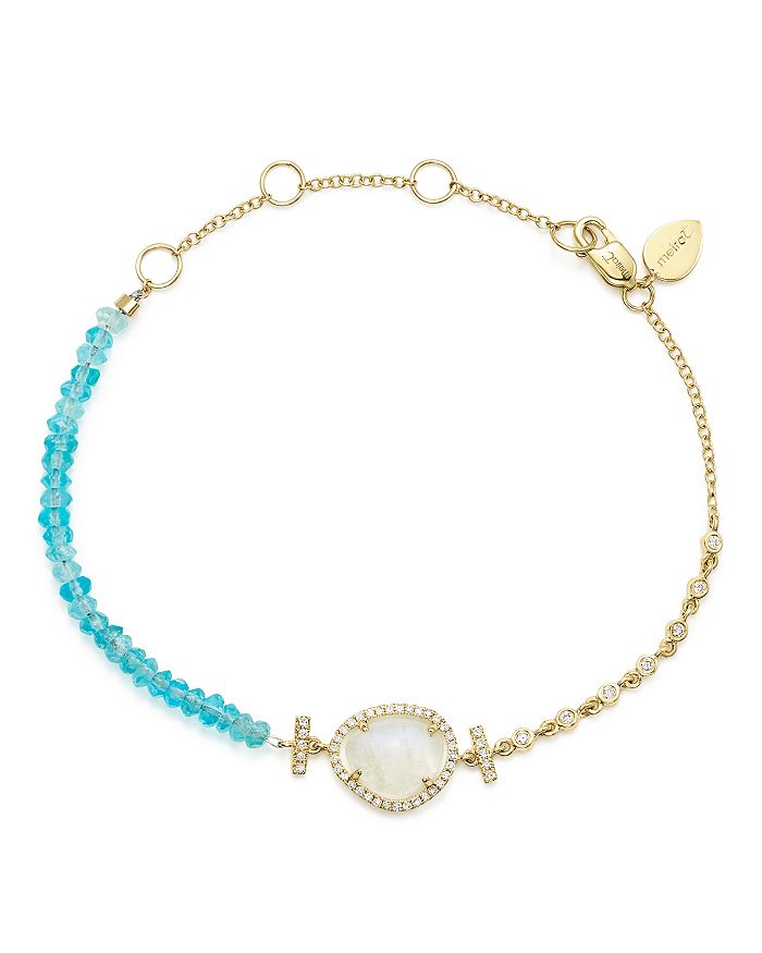 Meira T 14k Yellow Gold Rainbow Moonstone, Diamond And Neon Apatite Beaded Bracelet In White/blue