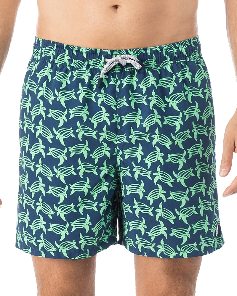 Tom & Teddy Men's Turtle-print Swim Trunks In Navy Green