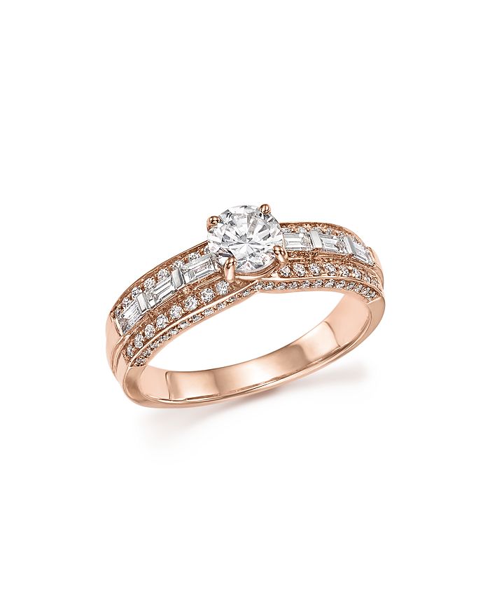 Bloomingdale's Diamond Round And Baguette Center Ring In 14k Rose Gold, 1.0 Ct. T.w. - 100% Exclusive In White/rose